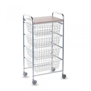 Carrito Multi‑Cesta Verde Gris – Acero Inoxidable + Madera