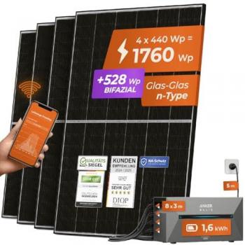 Solarway 1760W Plug&Play Balkonkraftwerk mit 1,6 kWh Anker Solix 2 PRO Speicher