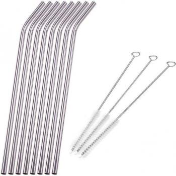 8 Stainless Steel Drinking Straws with Cleaning Brushes Set