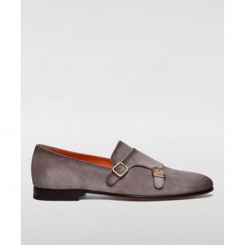 Santoni Scarpe Monk Strap Camoscio 12 Marrone