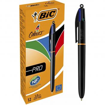 Bic 4 Colours Pro Ballpoint Pen 1mm Tip 0.32mm Line Black Barrel Black/Blue/Green/Red Ink (Pack 12) 69101BC