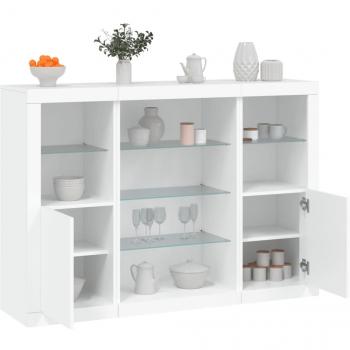 White Engineered Wood Sideboards with LED Lights 3 pcs vidaXL