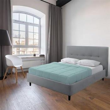 Cama matrimonial con somier incluido y funda de tela gris claro