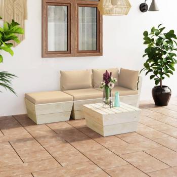 VidaXL 4-tlg. Paletten-Sofagarnitur mit Kissen für den Garten aus Fichtenholz