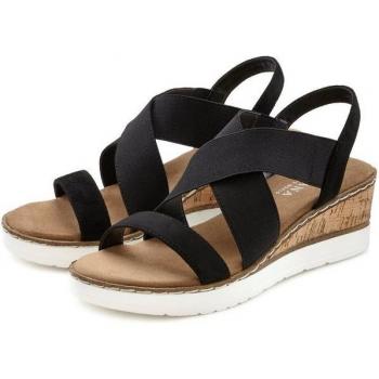 Lascana Damen Sandale Schwarz – Keilabsatz & elastischer Riemen, veganes Material – 42