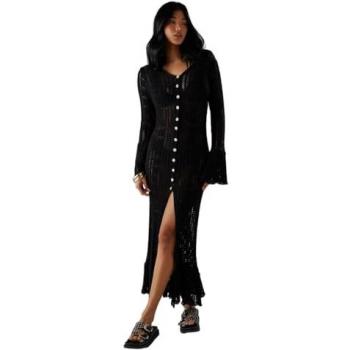 Warehouse Black Midaxi Knitted Dress, Women's Size M – Pointelle Design