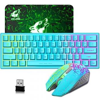 Mouse & Tastiera 60% Gaming – 2400 DPI, 61 Tasti, Luci RGB, 2.4G Wireless, Batteria 3800mAh