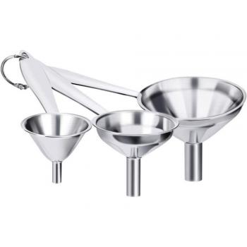 Stainless Steel Collapsible Funnels, Kitchen Set, Long Handle (3 Pack)