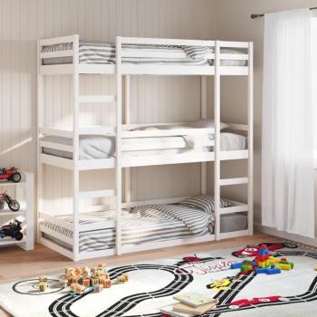 White Triple Bunk Bed 75x190 cm Small Single Solid Wood