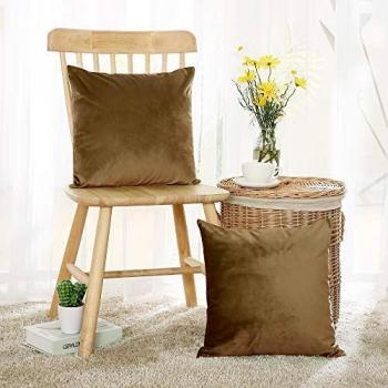 Deconovo Samt‑Soft Kissenabdeckung – Flachsfarbig, 60 x 60 cm, Doppelsatz
