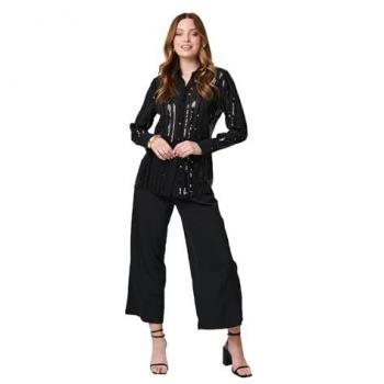 Izabel London Sequin Stripe Sheer Long Sleeve Garment