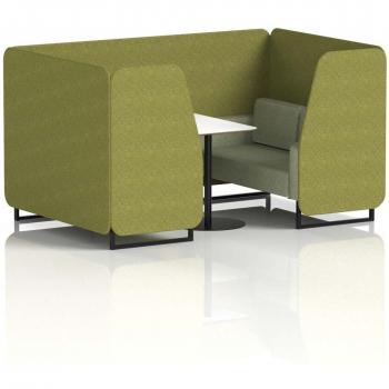 Brixworth 4-Person Office Booth – Matte Black Legs, Pure White Table, Olive-Patterned Rivet Covering