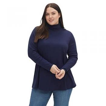 Sheego Langarmshirt mit Rollkragen, figurumspielend, marine, Gr. 52/54