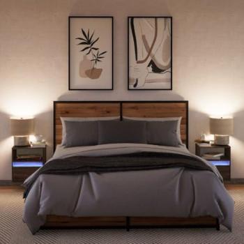 Wall-mounted Cabinets with LED Lights 2 pcs Brown Oak