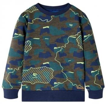 VidaXL Kinder-Sweatshirt mit Erdplatten-Motiv Dunkles Khaki Melange 116