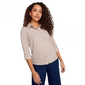 Chemise M & Co Manches Roulées, Texture Naturelle, Taille UK 14