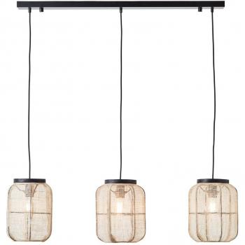 Zaire Single Pendant Lamp, Natural Linen, Matt Black