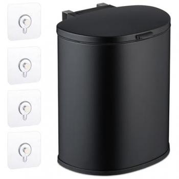 Relaxdays Cubo de Basura Colgante 9L Negro, Cierre Automático y Recipiente Extraíble