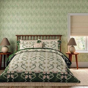 Scrolling Carnation Cotton Duvet Cover, Super King – Green Edition