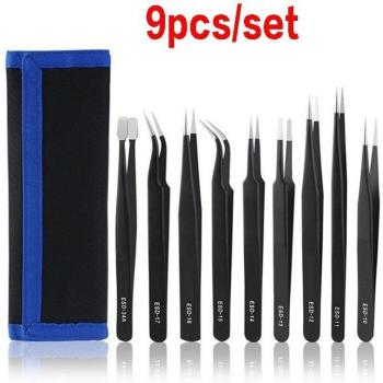 Pincettes en acier inoxydable avec revêtement ESD, 10/9/6 pièces