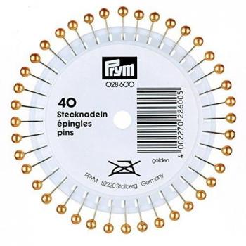 Prym Gold T-Pins with Pearl Heads, Diameter 0.58mm, Length 40mm