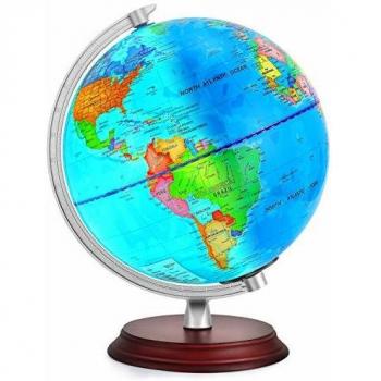 Illuminated World Globe For Kids Rewritable With Wooden Stand Built In LED Ball
