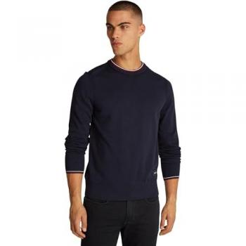 Tommy Hilfiger Herren Rundhalspullover RWB Cotton mit Label-Patch in Desert Sky