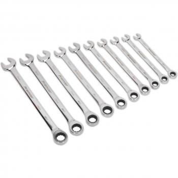 Sealey's 10 Piece Extra Long Ratchet Spanner Set, Combination Metric
