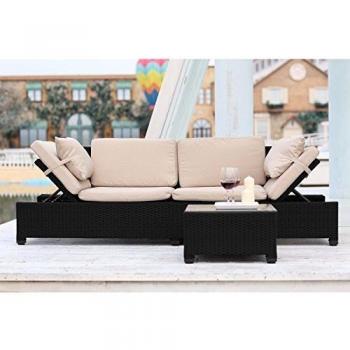 Salotto da Giardino Corfou in Resina Intrecciata Ecru/Nero