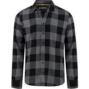 Riverso Herren Karohemd RIVArne Flanellhemd Holzfällerhemd Langarm Grau, 4XL, 100% Baumwolle