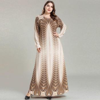 Long Sleeve Printed Abaya Dress for Women