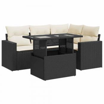 Garten-Sofagarnitur 5-tlg. mit Kissen Schwarz Poly Rattan