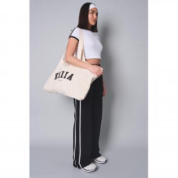 Kaiia Women's Contrast Stripe Baggy Wide Leg Sweatpants in Black (One Size)