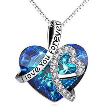 Herzanhänger Halskette Sterling Silber Ich liebe dich für immer mit Kristall von SWAROVSKI