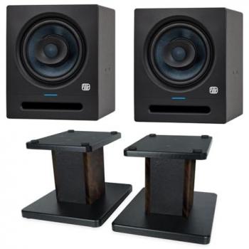 PreSonus Eris Pro 8 Aktive Studio-Monitore mit Boxenständer Walnuss