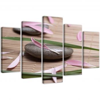 Canvas schilderij in vijf delen Stone Zen Bloemen 100x70 roze