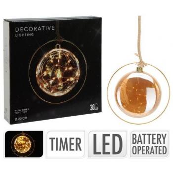 Boucle scintillante Ø15 cm – Boule de Noël métallique à LED blanche chaude
