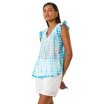 Roman Blue & Turquoise Pleated Tie‑Dye Frill Dress Top – S18