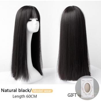 Peluca de Cosplay para Mujer, Cabello Sintético Negro, Resistente a Altas Temperaturas, Largo y Recto