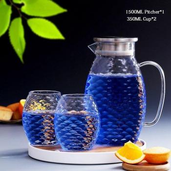 1.5L/2L Glass Pitcher with Fish Scale Shape for Beverages
