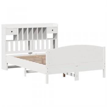 VidaXL Bookcase Bed 160x200cm White Solid Pine Wood Without Mattress