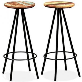 Tabouret de bar avec structure en acier et bois massif recyclé