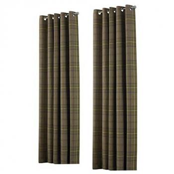 Paoletti Aviemore Tartan Faux Wool Eyelet Curtains Thistle Brown 168 W x 183 D cm