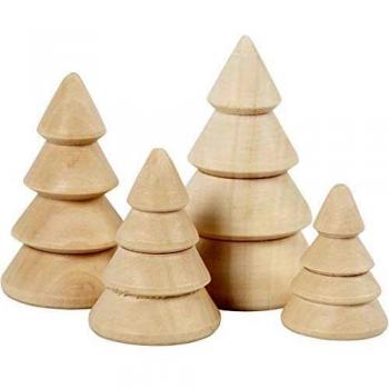 Decorative Christmas Trees, Height: 3.3+4.3+5.3+6.3 cm, Diameter: 2.3+3+3.2+4 cm, 4 units per pack