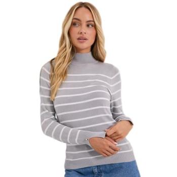 Grey Striped Funnel-Neck Long Sleeve Top