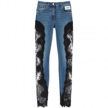 Dolce & Gabbana Blue Slim Fit Jeans with Lace Inserts