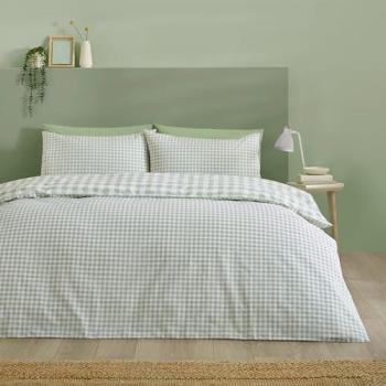 Catherine Lansfield Unisex 'Bamford Gingham Check' Reversible Duvet Cover Set in Green – Double (Green)