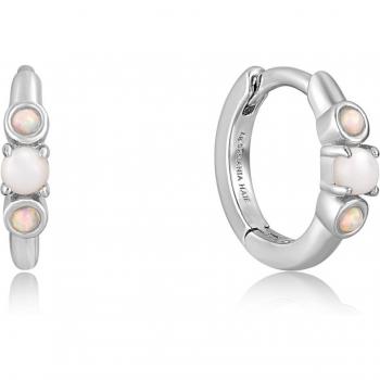 Ania Haie Sterling Silver Huggie Hoop Earrings with Mother of Pearl and Kyoto Opal