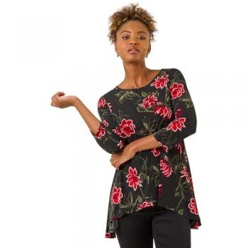 Floral Burst Puff Dress Top – Red