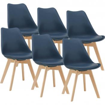 Comedor Azul: 6 Sillas de Piel Sintética con Pata de Haya